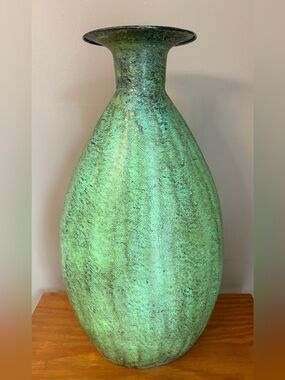 Pier 1 Imports Large Vase India mossy green lime peel speckled glaze 22”T